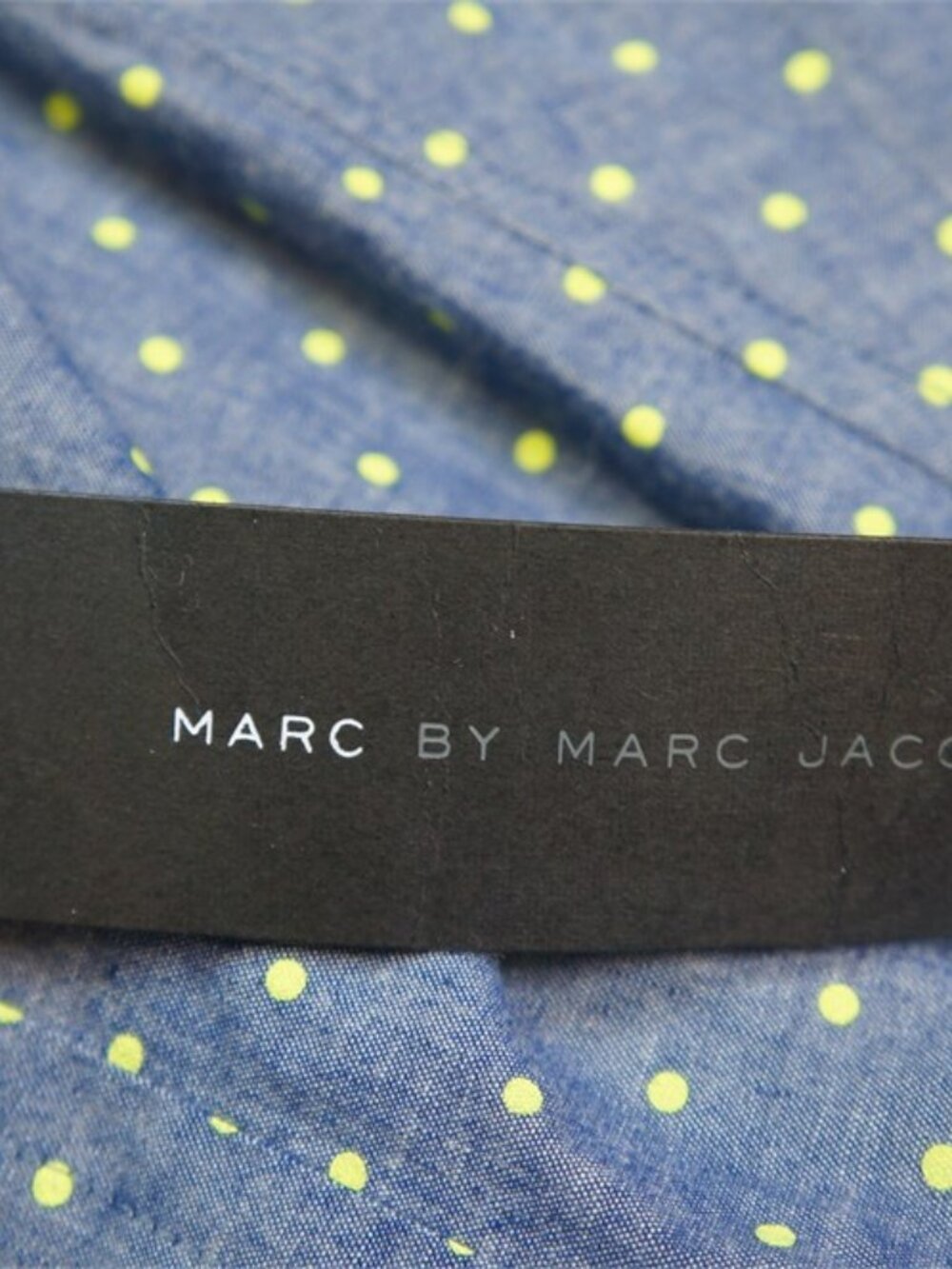 Marc by Marc Jacobs Chambray Polka Dot Dress Neon Zipper Blue Fit Flare Size 6 - Picture 14 of 14